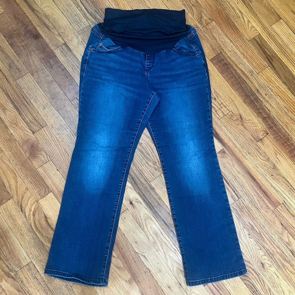 a:glow Maternity Bootcut Jeans Medium Wash Blue Full Belly Panel Stretch